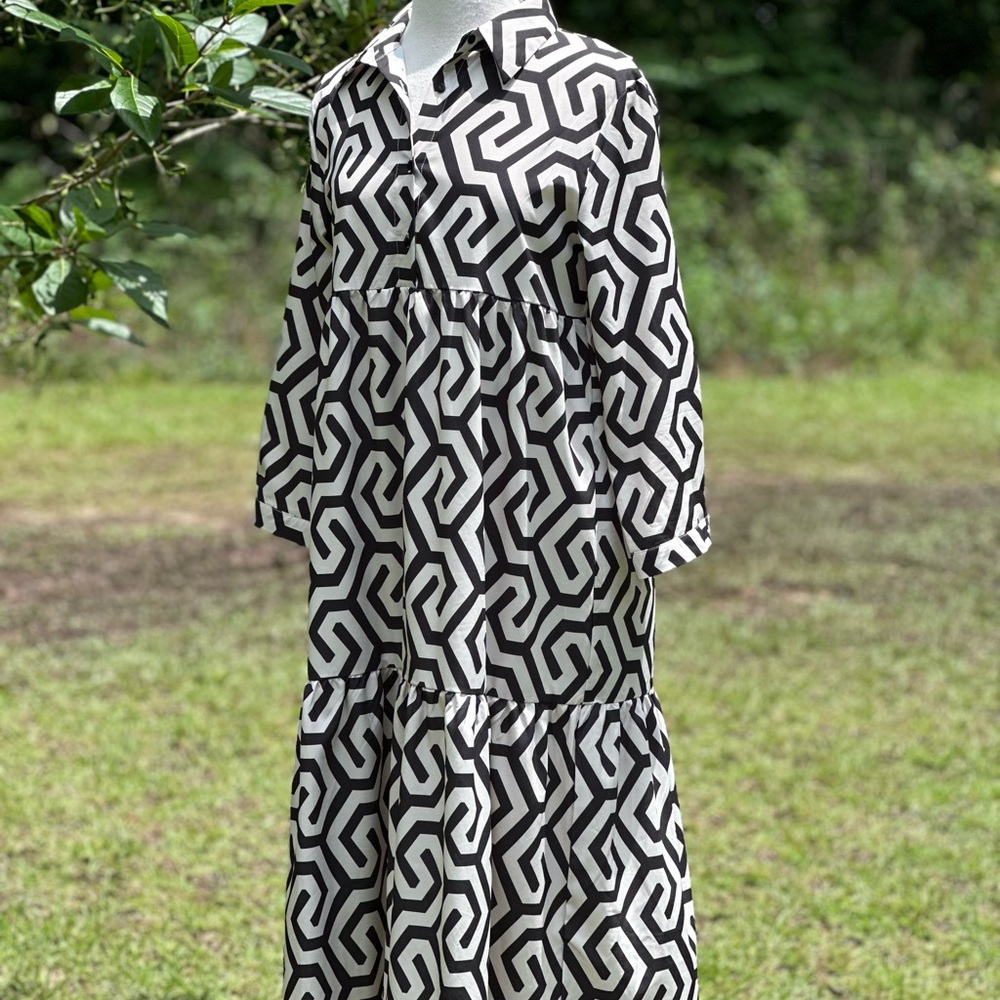 Geometric Black and White Maxi Dress